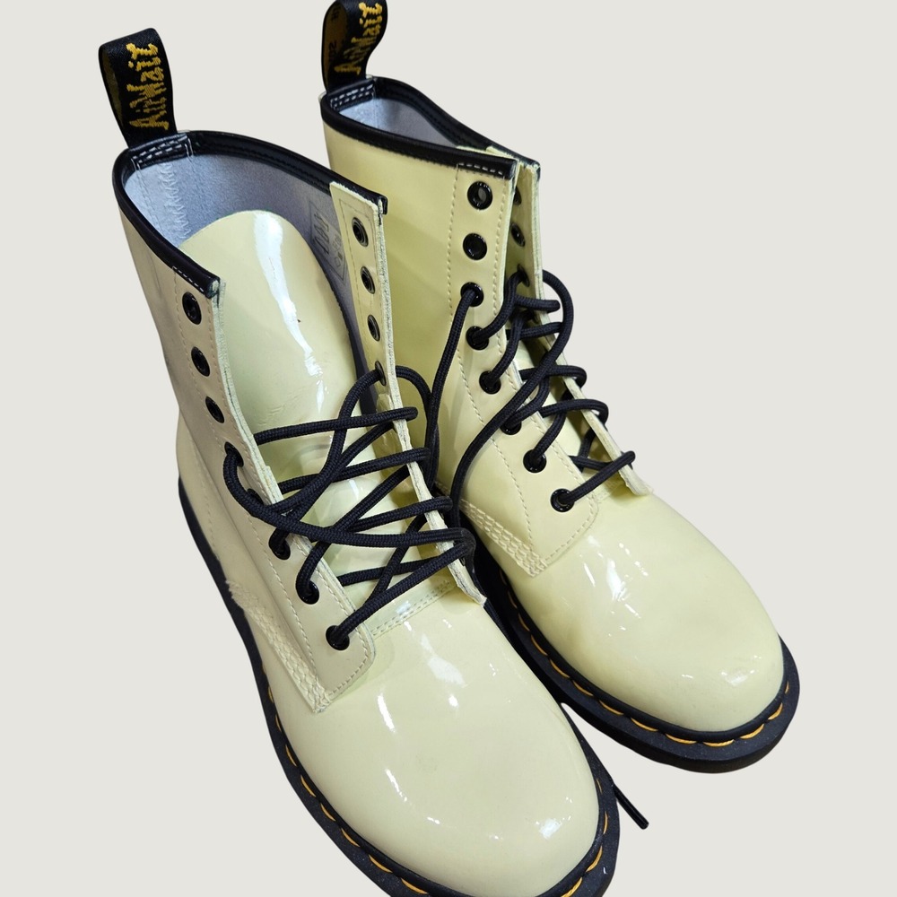 Dr. Martens 1460 Pale Yellow Patent Lamper Leather 8-Eye Boots 27216 Womens 9